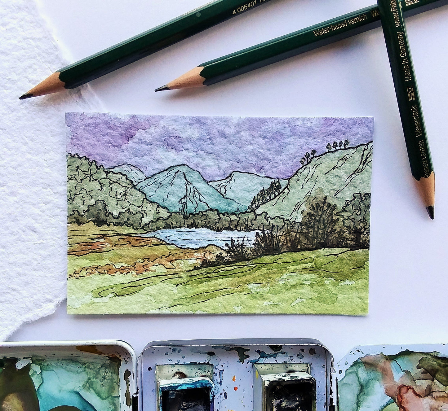 Glendalough Lake, County Wicklow: Original Miniature Watercolor Sketch