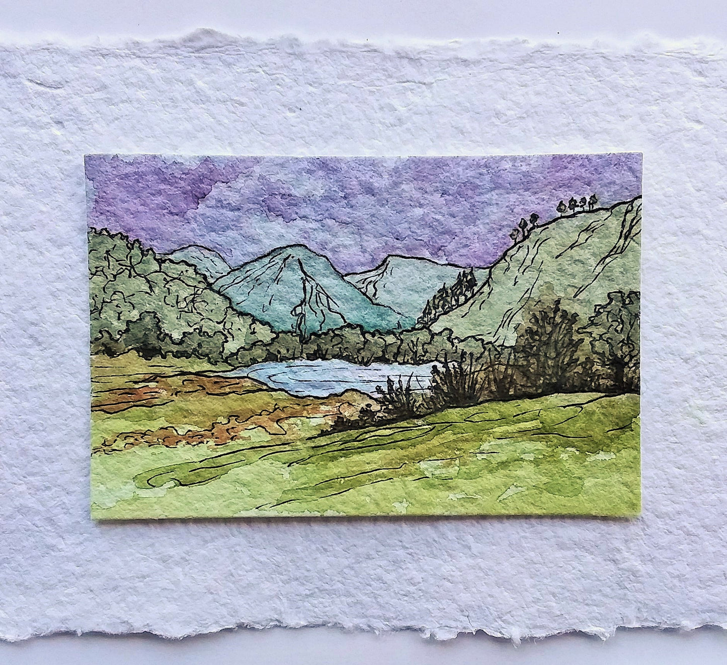 Glendalough Lake, County Wicklow: Original Miniature Watercolor Sketch