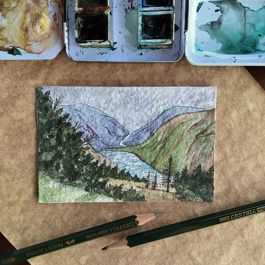 Glendalough Lake, County Wicklow (II): Original Miniature Watercolor Sketch