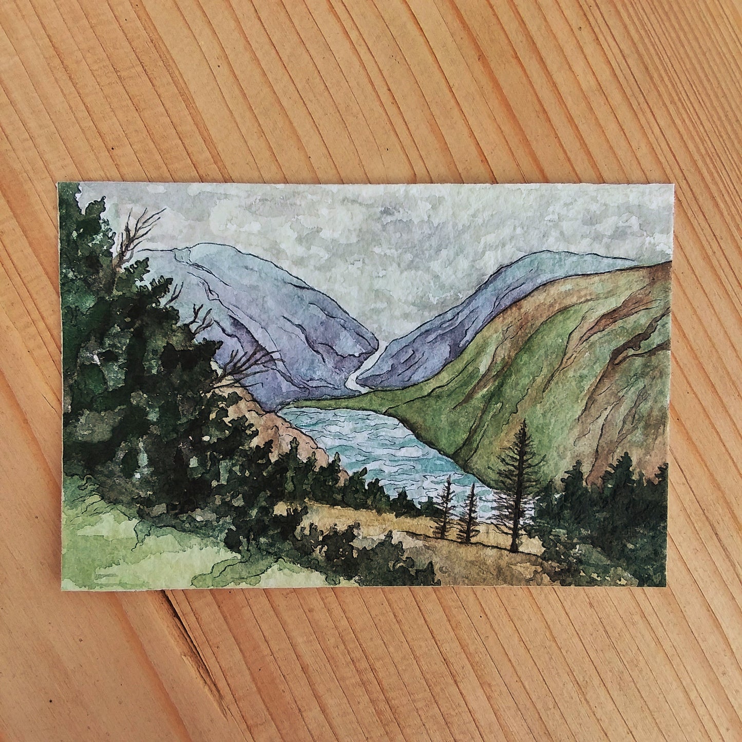 Glendalough Lake, County Wicklow (II): Original Miniature Watercolor Sketch