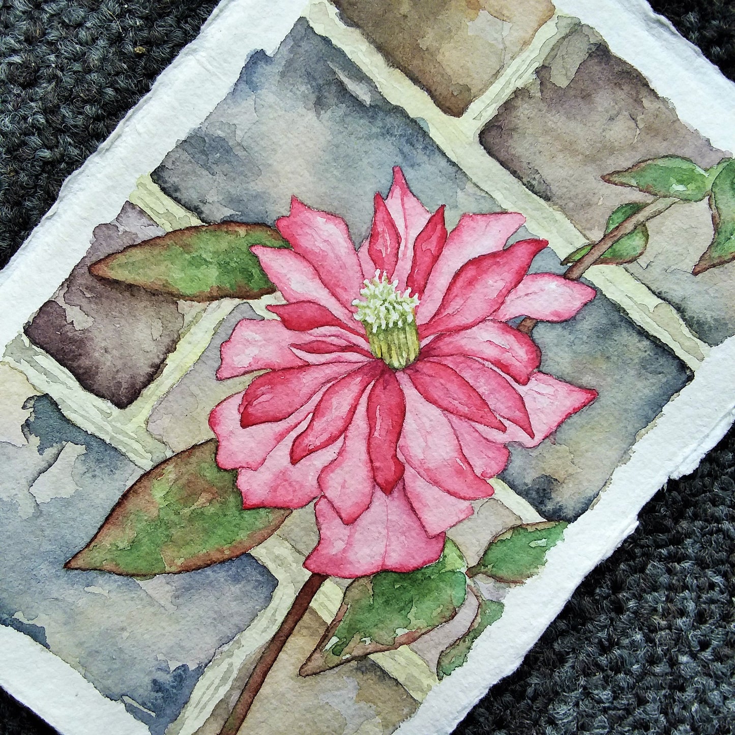 Trailing Pink in Heslington Village (Variant 2): Original Watercolor Painting