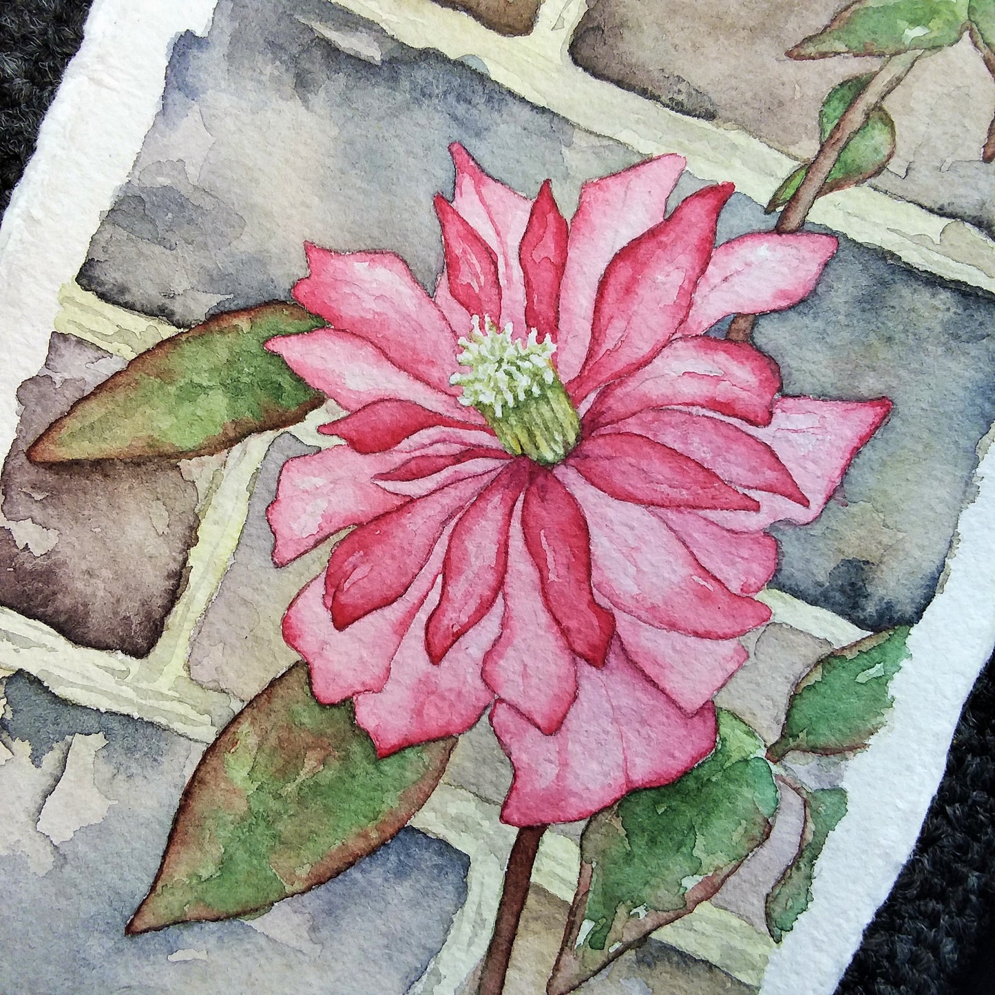 Trailing Pink in Heslington Village (Variant 2): Original Watercolor Painting