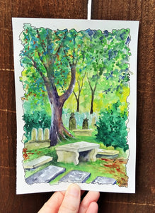 The Graveyard at the Brontë Parsonage in Haworth: Original Watercolor Sketch