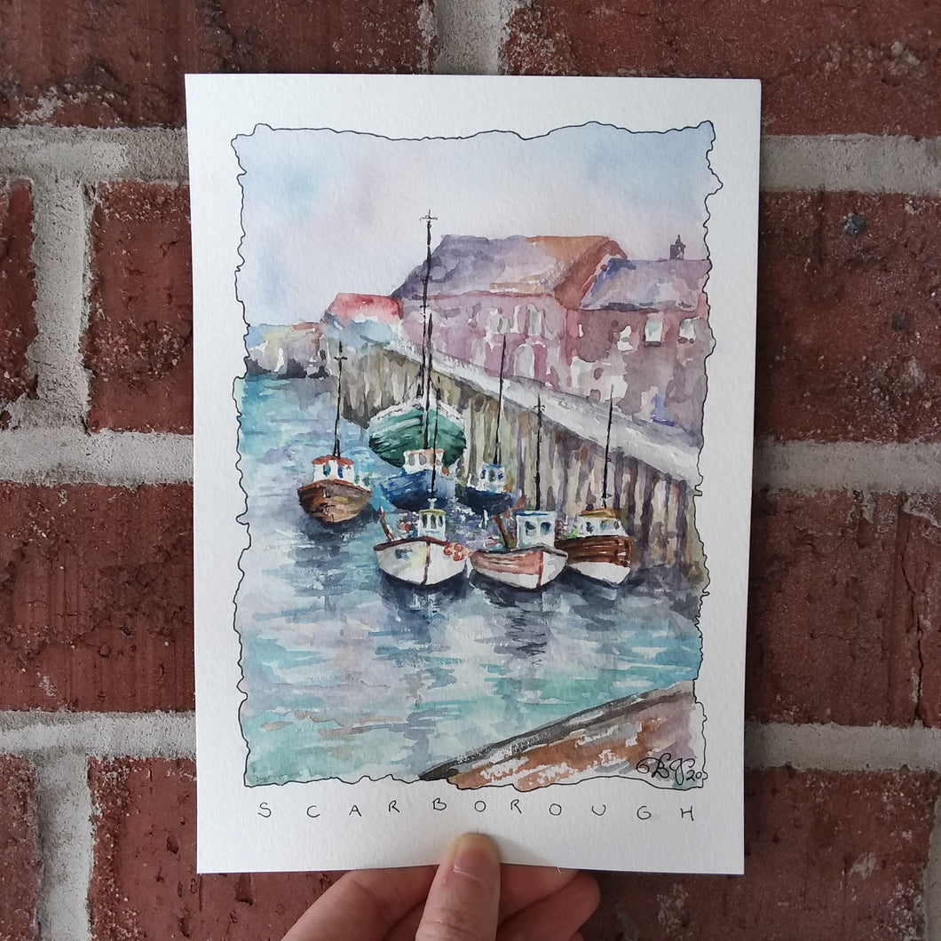 Boats in the South Bay (Scarborough, England): Original Watercolor Sketch