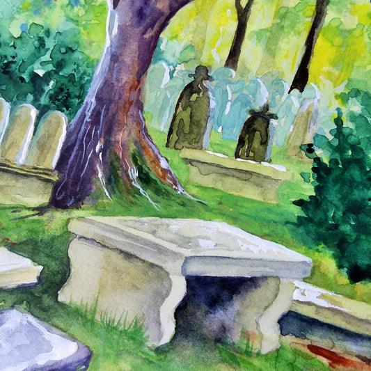 The Graveyard at the Brontë Parsonage in Haworth: Original Watercolor Sketch
