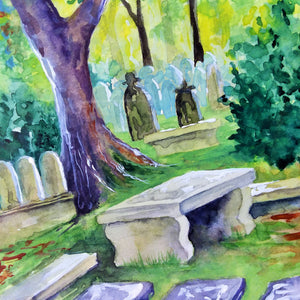 The Graveyard at the Brontë Parsonage in Haworth: Original Watercolor Sketch