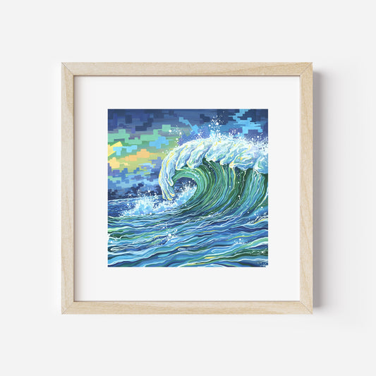 "Green Bottle Dusk" (Miniature Gouache Seascape): 6x6 Fine Art Print