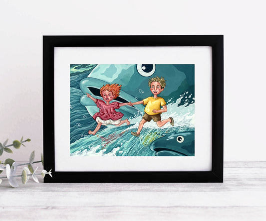 "I love Ponyo whether she's a fish, a human, or something in between” (Gouache Story Seascape): 8x10 Fine Art Print