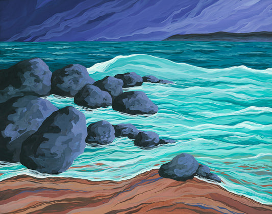 "Winter Diptych with Best Regards to Iris Murdoch #1" (Framed Original Gouache Seascape)