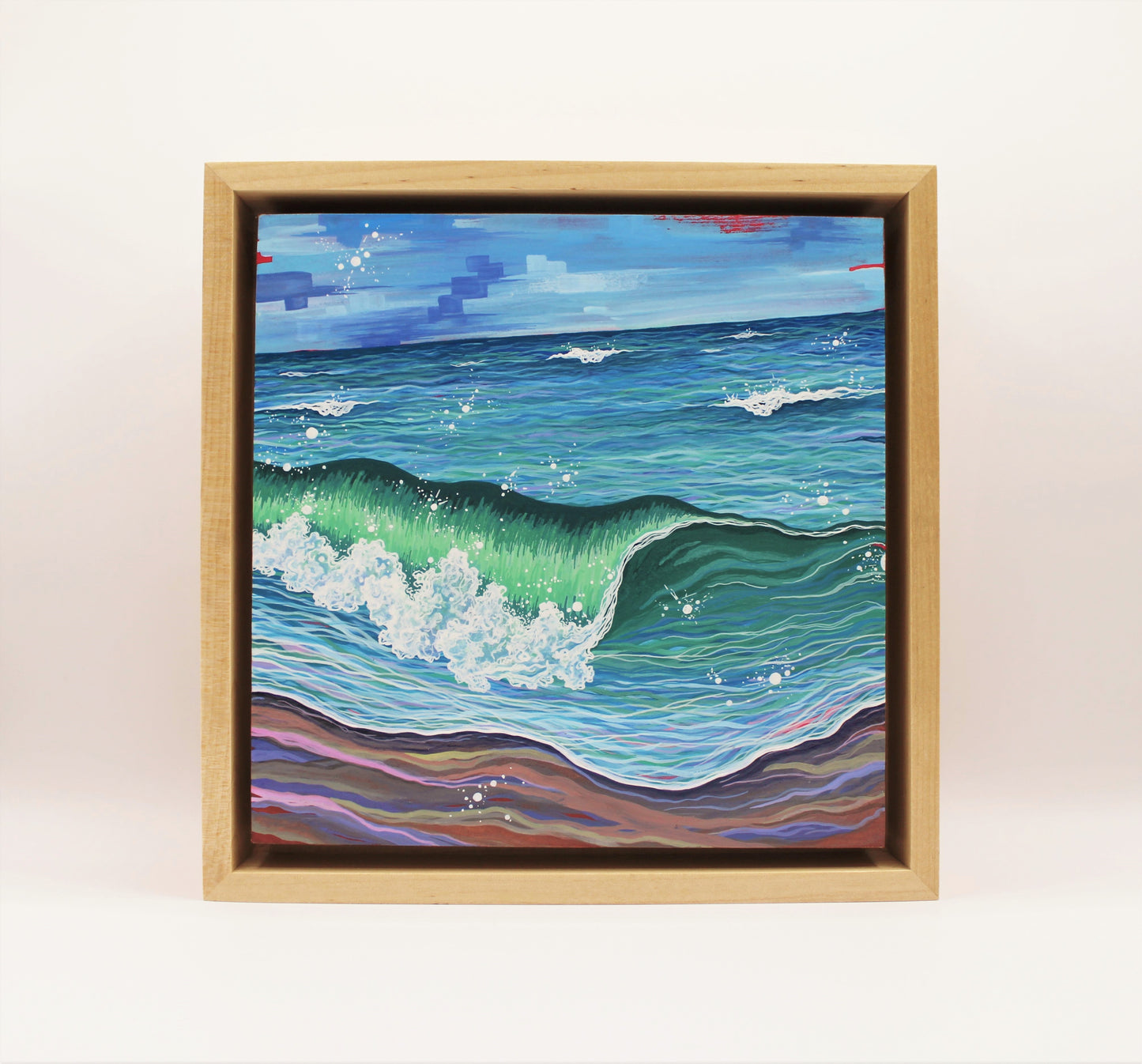 "b careful & if u crash know i love u" (Gouache Seascape—Framed Original)