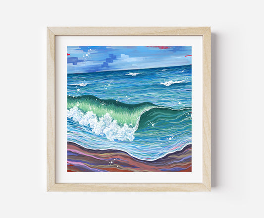 "b careful & if u crash know i love u" (Gouache Seascape): 7x7 Limited Edition Fine Art Print